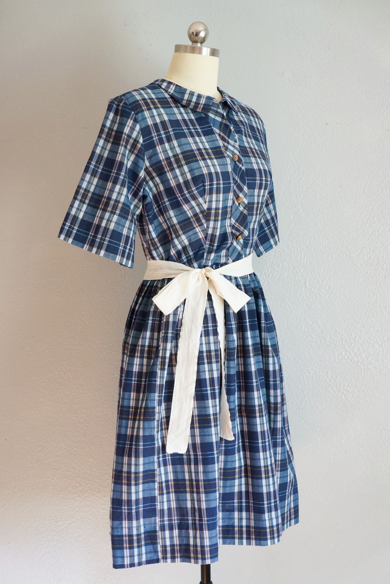 1950s Brentwood cotton day dress vitnage 50s plaid cotton dress 50s full skirt dress 50s blue plaid dress vintage full skirt dress image 5