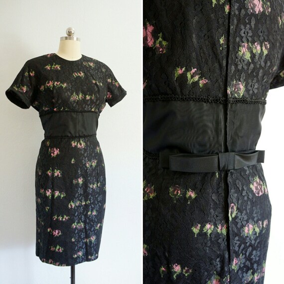 1950s Rose Garden black lace dress | 50s vintage b