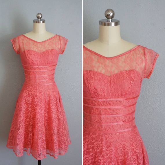 1950s Thinking of You pink lace dress | vintage 5… - image 1