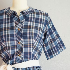 1950s Brentwood cotton day dress vitnage 50s plaid cotton dress 50s full skirt dress 50s blue plaid dress vintage full skirt dress image 3