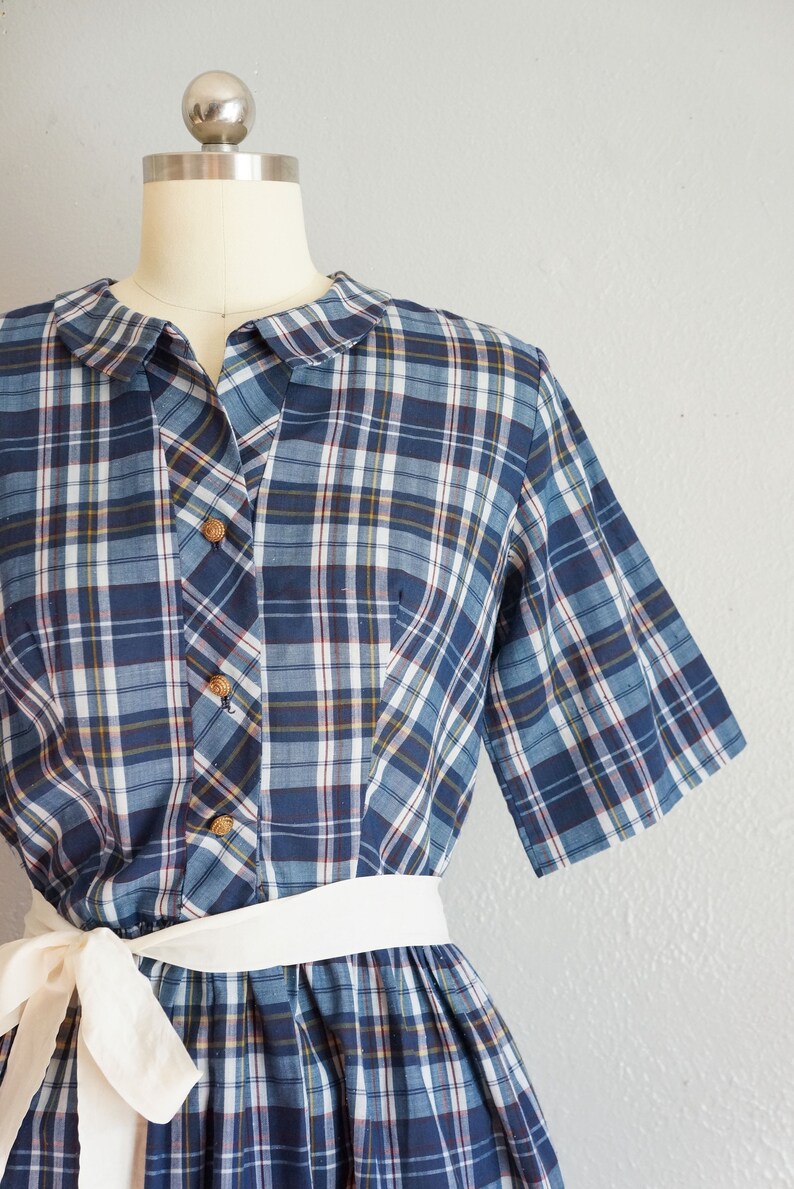 1950s Brentwood cotton day dress vitnage 50s plaid cotton dress 50s full skirt dress 50s blue plaid dress vintage full skirt dress image 3