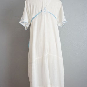 Edwardian Fluttering Vines cotton dress vintage 1910s embroidered cotton nightgown 1910s white and blue cotton dress image 6