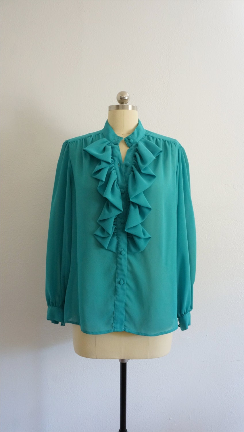 1980s Jo Ruffle Blouse | Vintage Blue Top | Vintage 80s Ruffle Blouse ...