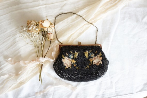 1930s Countryside Fields Beaded Handbag Vintage 30s Beaded Floral