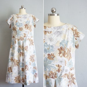 1960s Muted Tones floral print dress | vintage 60s floral cotton dress | vintage 60s cotton floral sundress | 60s blue wiggle dress
