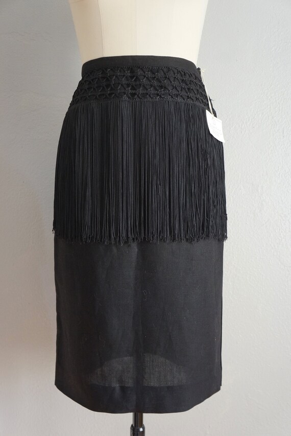 1980s Valentino fringe flax linen skirt | vintage… - image 2