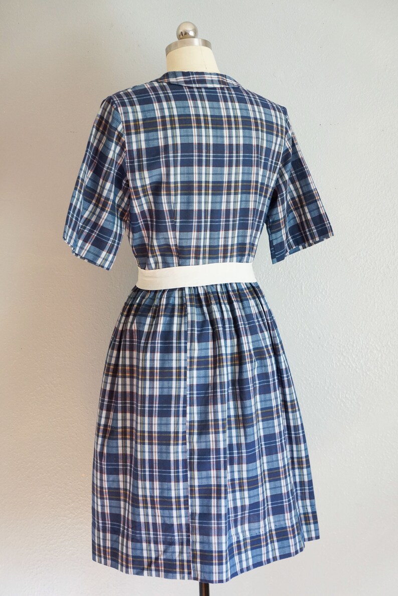 1950s Brentwood cotton day dress vitnage 50s plaid cotton dress 50s full skirt dress 50s blue plaid dress vintage full skirt dress image 6