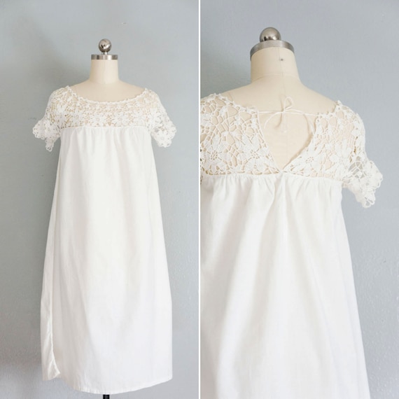 edwardian Delicate White cotton crochet gown | an… - image 1