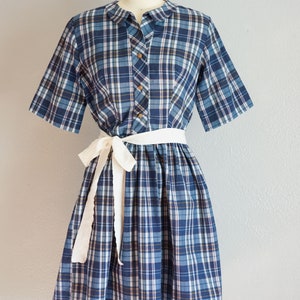 1950s Brentwood cotton day dress vitnage 50s plaid cotton dress 50s full skirt dress 50s blue plaid dress vintage full skirt dress image 2