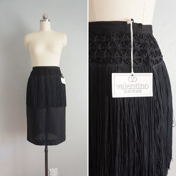 1980s Valentino fringe flax linen skirt | vintage… - image 1