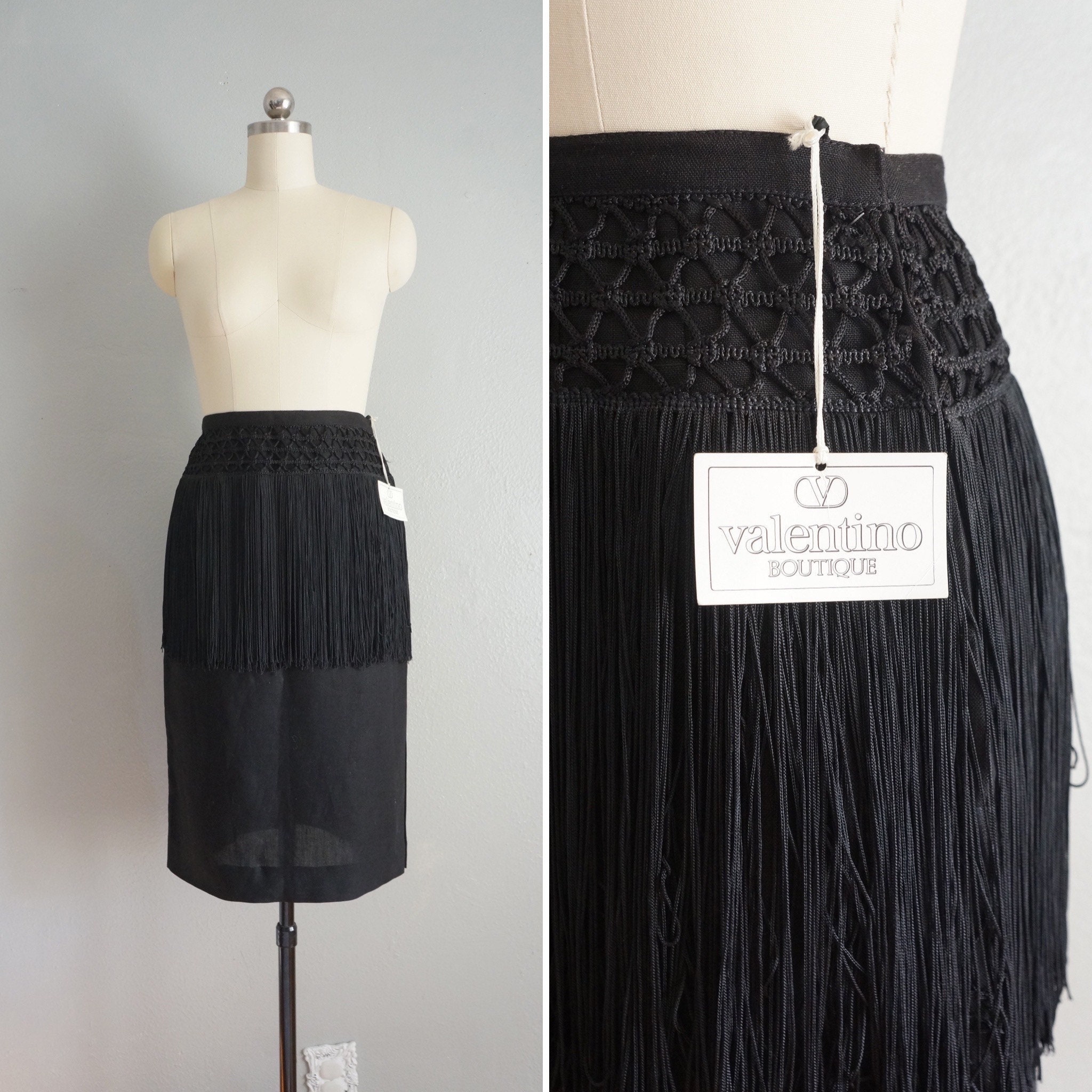 1980s Valentino Fringe Flax Linen Skirt | Vintage 80s
