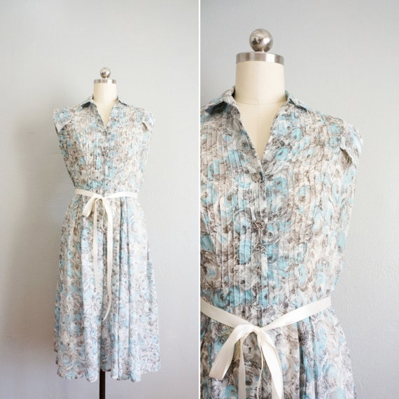 1940s Blue Roses cotton shirtdress | vintage 40s f