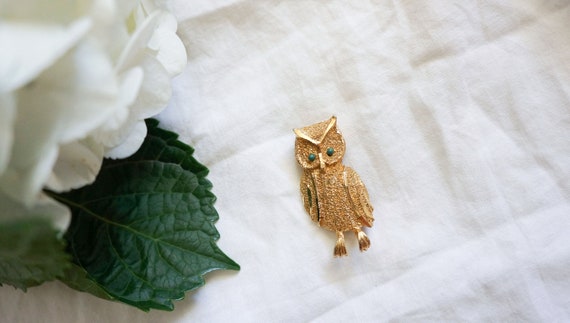 1950s Owl gold tone brooch | 50s vintage pin | vin