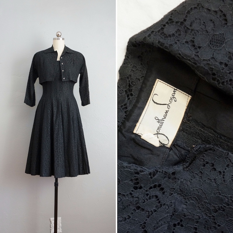 50's Black Lace Formal Gown by Ataglance