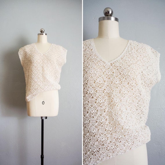 1960s Annie crochet top | vintage 60s cream croche