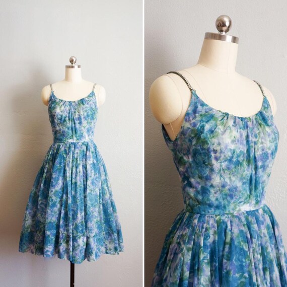1950s Dreaming in Watercolors blue dress | vintage