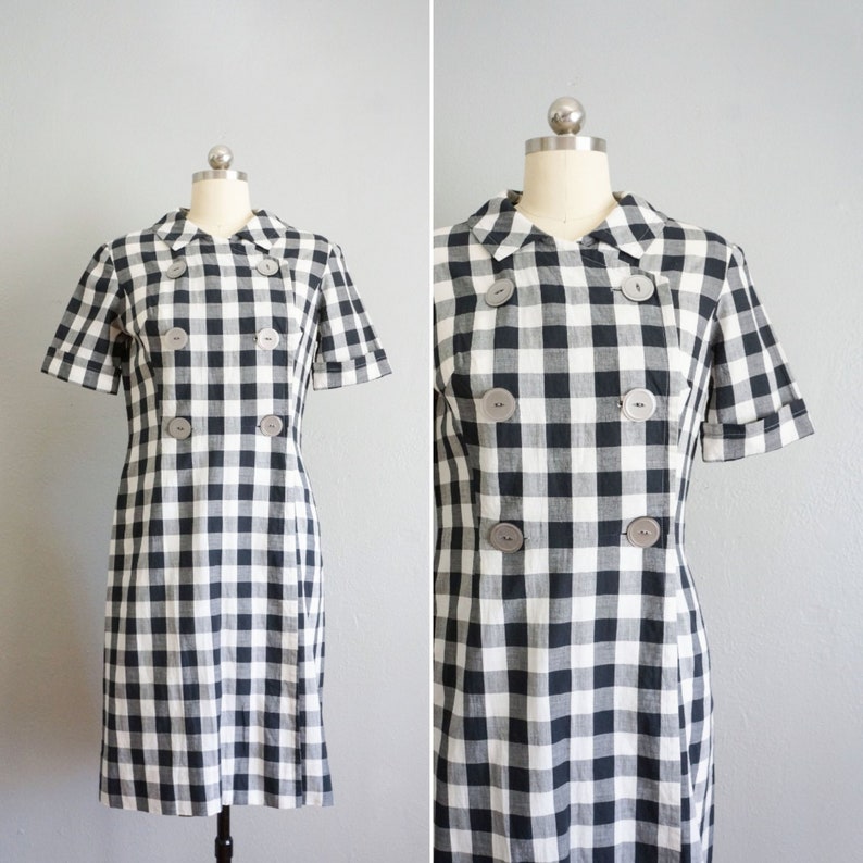 1950s Market Days cotton gingham dress vintage 50s handmade plaid dress 50s cotton sundress