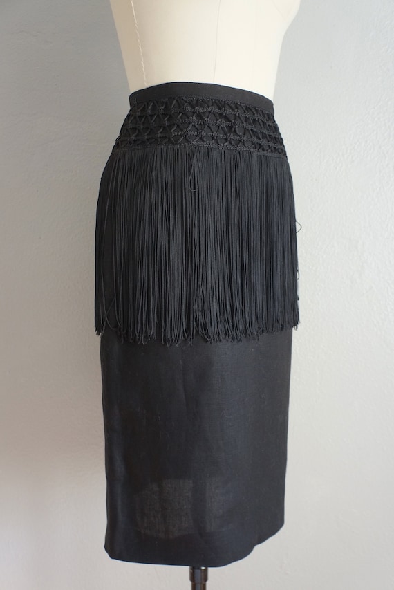 1980s Valentino fringe flax linen skirt | vintage… - image 3