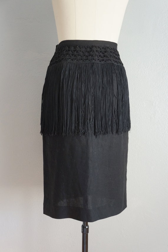 1980s Valentino fringe flax linen skirt | vintage… - image 4