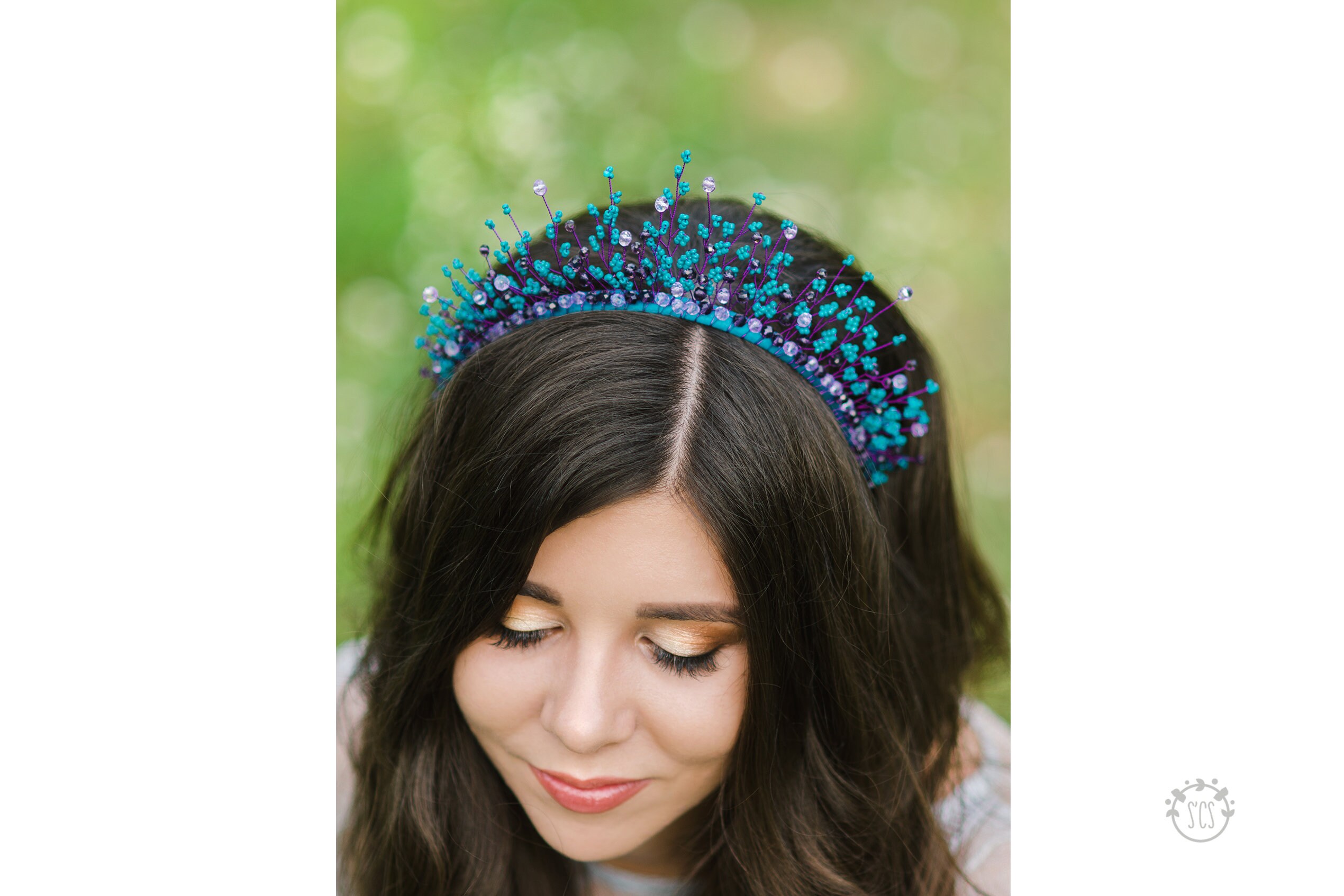 Crystal turquoise crown gypsophila tiara purple diadem Etsy