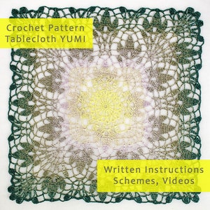 Crochet Patterns of Tablecloth &quot;YUMI&quot;. PDF Patterns and Video Tutorials. Crochet Schemes for Square Tablecloth. Craft Crochet Patterns.