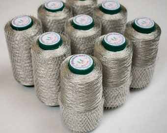 Crochet Yarn, Italian Viscose. 900 grams Kit. Color 619123, Gray. 100 grams cones. Made in Italy, Soft Crochet Thread. 100% Viscose.
