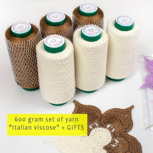 Häkelgarn, italienische Viscose, Seidengarn. 600 gramm Kit. 100 Gramm Zapfen. Hergestellt in Italien, weiches Häkelgarn, hohe Qualität. 100% Viskose.