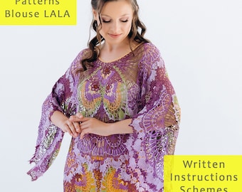 Häkelanleitungen der Oversize-Bluse ""LALA""." PDF Nähanleitungen und Nähanleitungen. Häkelschemen. Handgemachte Bluse pdf. Bluse digital Schnittmuster.