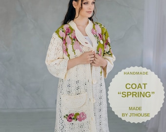Ready to ship Crochet Coat "SPRING", Handmade Cardigan, Coat for Women, Women Cardigan, Oversize Crochet Coat. Handmade Gift for women.