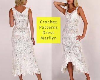 Crochet dress pattern. Crochet video tutorials about dress. Lady's Lace Dress Crochet Pattern. Handmade dress pdf. Dress digital patterns.