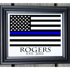 Police Gift | Thin Blue Line | Police Officer Gift | Gift For Officer | Police | American Flag Blue Line | Last Name | Cotton Canvas Print