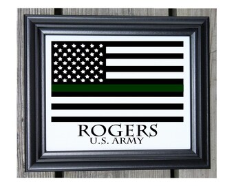 Military Gift Cotton Print | Thin Green Line | Army Gift | Gift For Soldier | US Army | American Flag Green Line | Last Name Est | Military