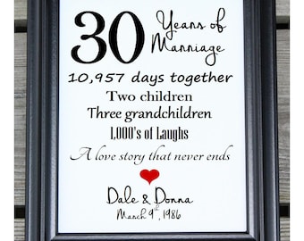 30th Anniversary Cotton Print | 30th Wedding Gift | 30 Years Together | 30 Years of Marriage | Thirty Years Together | 30th Anniversary Gift