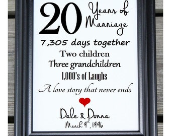 20th Anniversary Cotton Print | 20th Wedding Gift | 20 Years Together | 20 Years of Marriage | Twenty Years Together | 20th Anniversary