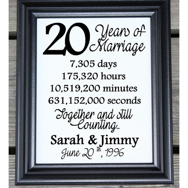 20th Wedding Anniversary Cotton Print | 20th Wedding Gift | 20 Years Together | 20 Years of Marriage | 20th Anniversary | Days Hours Minutes