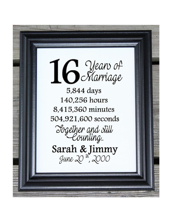 16th Wedding Anniversary Cotton Print 16th Wedding Gift 16 Years