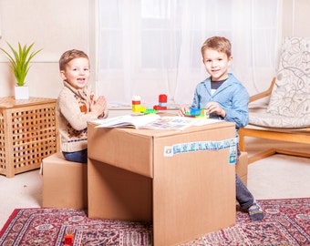 Children's Table & Stool Set - Cardboard Kids Mini Set Chair Set for Ages 3 - 12
