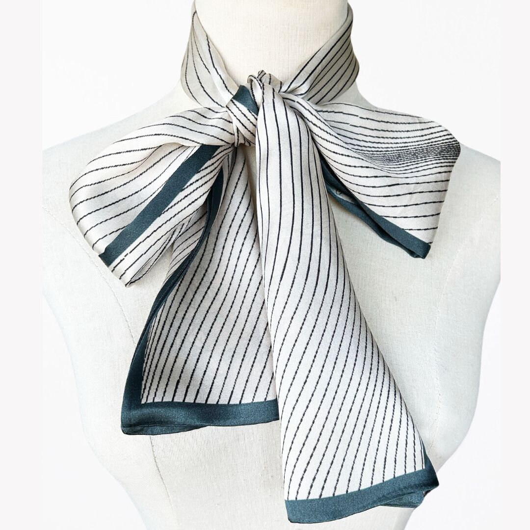Double Date Silk scarf with black stripes