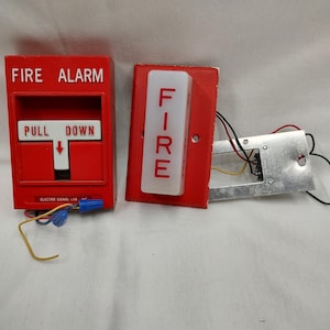 Vintage School Fire Alarm Pull Station and Guide Light, 1960-1970s, Just Like The Ones Your Parents Grew Up With. Fun Gift!