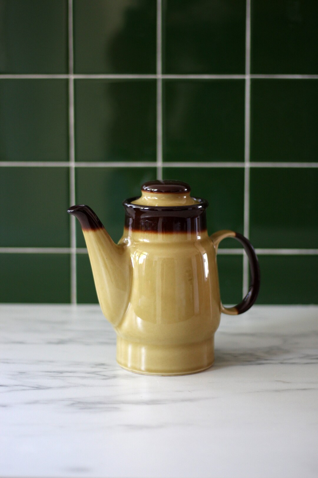 Vintage Ceramic Tea Pot in Mustard and Brown Etsy