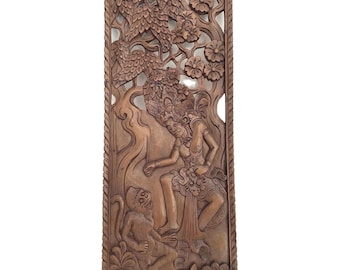 Indonesisch vintage houtsnijwerk uit het midden van de eeuw verzamelbaar houtsnijwerk, met de hand gesneden houten muurhanger Indonesië handgemaakt houtsnijwerk Hindoe