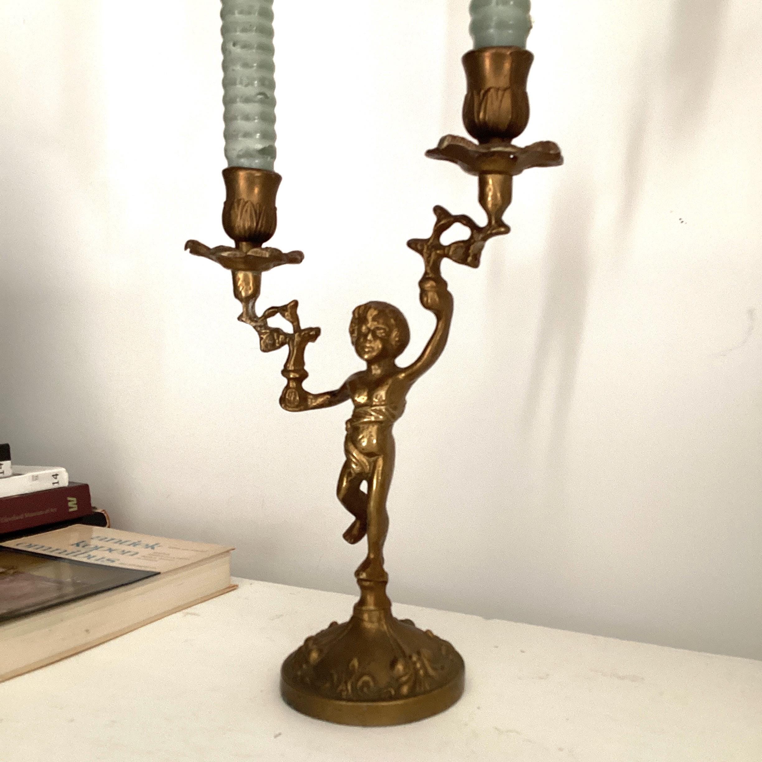 Vintage Cherub candle holders brass antique style candle holders, pair of candle holders, brass putty, angels pair candle stick ,gold