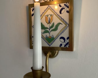antique style 17th century candle holder ceramic candle holder wall mount tulips Dutch Gift Dutch Roots,medieval candle holder handwork