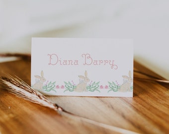 Bunny Place Card Template, Easter Place Card, Editable Tented Food Cards, Chinoiserie Easter Brunch Decor