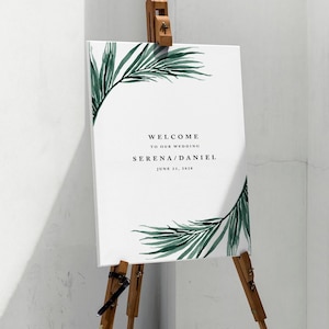 Tropical Wedding Sign Template Printable Wedding Welcome Sign Reception Sign beach Sign Palm Welcome Sign destination Wedding Ceremony Sign image 1