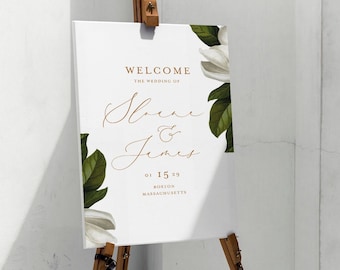 Magnolia Welcome Sign Template, Wedding or Bridal Shower Welcome Sign Poster, Instant Download, Southern Wedding, Fully Editable Text