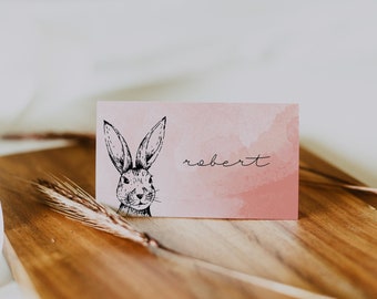 Easter Place Card Template, Place Cards Holder, Printable Bunny Place Cards Template, Pink Place Cards, Folded Place Cards, Name Card, E1
