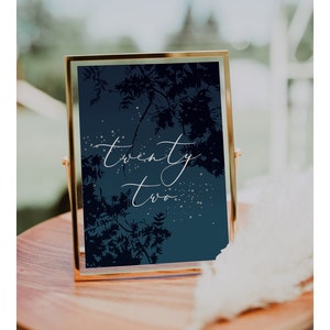 Numeri da tavolo stellari celestiali, notte stellata, galassia, astronomia, spazio, numeri da tavolo per matrimonio, modelli stampabili per numeri da tavolo blu navy e bianchi