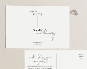 Minimalist New Date Announcement Template, New Date Wedding, Change of Plans Wedding, Same Wedding New Date, Wedding Reschedule, Same Party