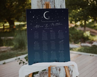Celestial Wedding Seating Chart Template, Printable Sign, Seating Chart Board, Moon Starry Night Wedding
